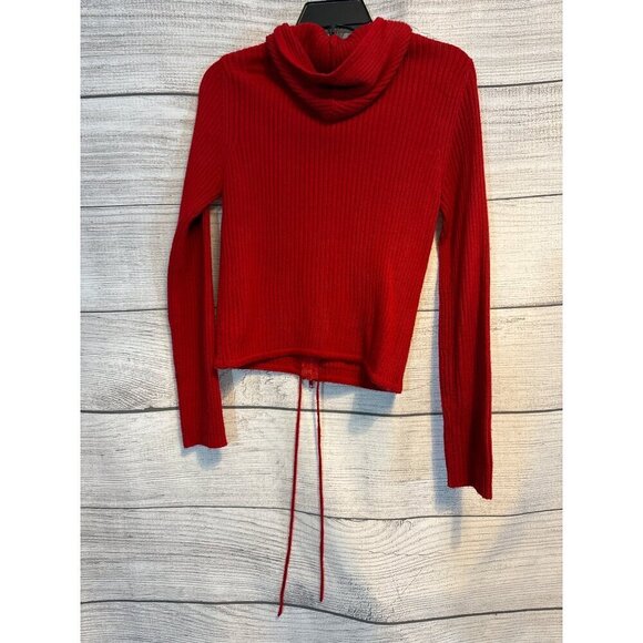To The Max! Red Ribbed Knit Zip-Up Hoodie Sweater Size L - Picture 3 of 3